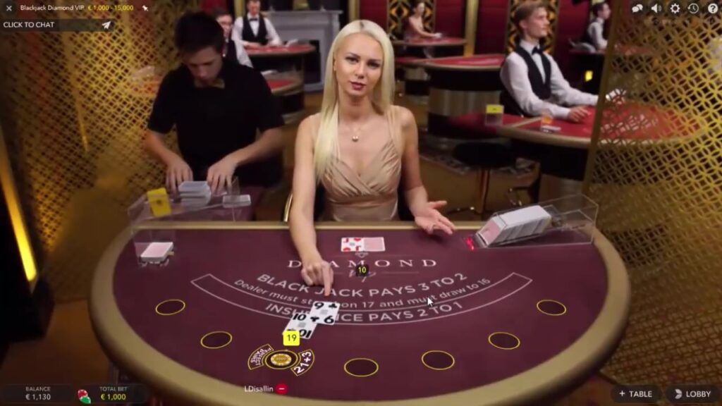 Blackjack Diamond VIP croupiere en direct