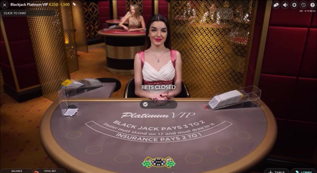 Blackjack Platinum VIP croupiere en direct