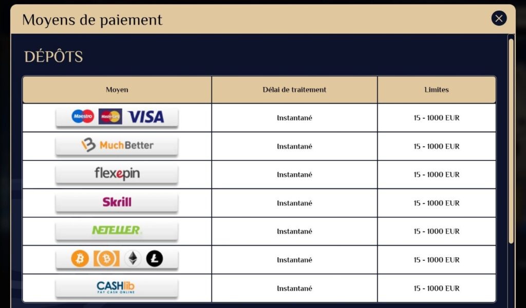 Moyens depot win vegas plus casino